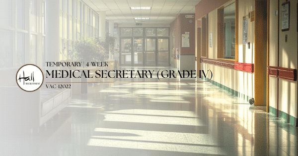 We are recruiting a Medical Secretary (Grade IV) for a 4-week temporary assignment in a leading Dublin hospital. This role involves supporting Ophthalmology and ENT consultants with audio typing, medical records management, and clinic coordination. The successful candidate must be immediately available, have recent Garda Vetting, and bring experience in a busy healthcare setting. Working 37.5 hours per week, the position offers an hourly rate of €19.82–€31.64, paid weekly through Hall Recruitment.